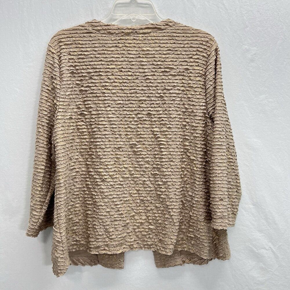 Chico’s Travelers Beige & Gold Crinkle Fabric Open Front Cardigan Size 2 Large - Picture 6 of 9